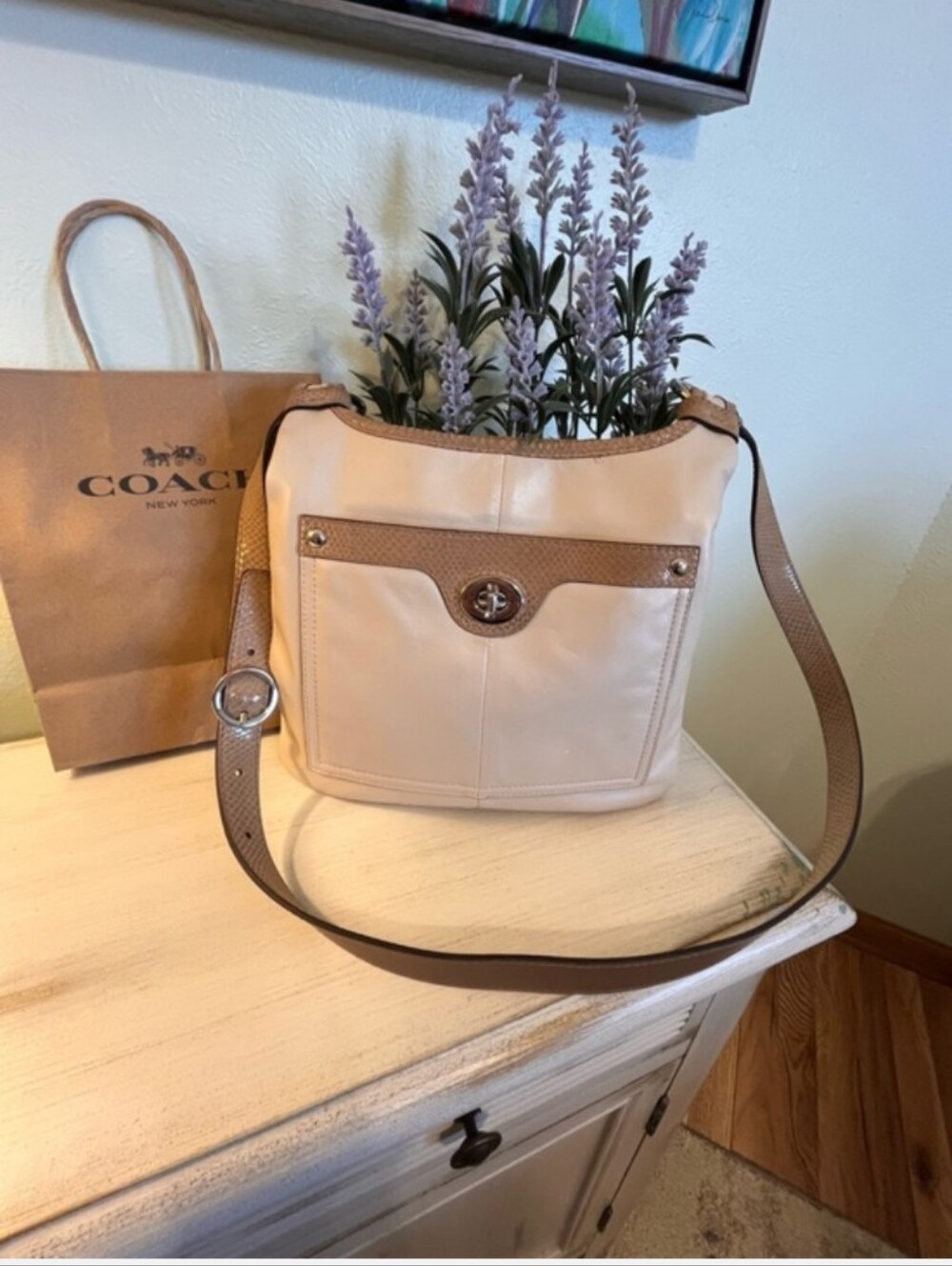 Coach Penelope Crossbody Bag Leather Sandstone with Snakeskin Trim F16533 NWOT